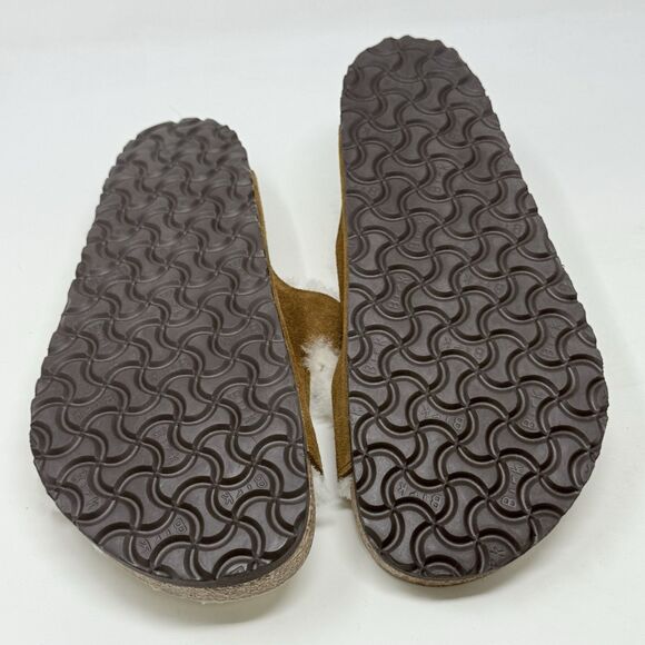 Birkenstock Arizona Shearling Sandals Mens 12 EU 45 Brown Suede 2 Strap Shoes